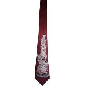 Vintage Designs By A. Rogers Men's Red Playful Pigs Neck Tie